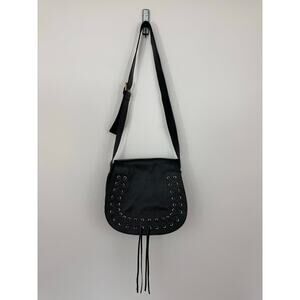 Violetta Pebbled Leather Crossbody Saddle Bag Black Bohemian Style